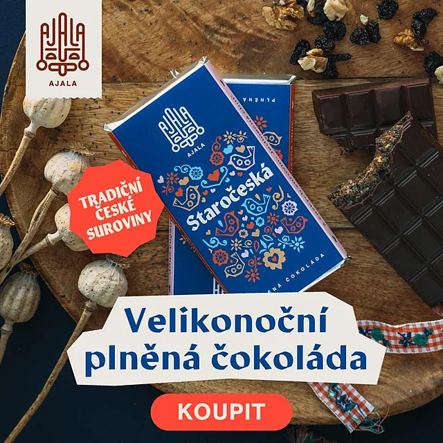 Čistý vizuál pro Gmail umístění — čokoláda v klidné kompozici, barevně křičí jen CTA tlačítko Koupit