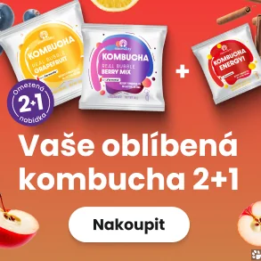 Statický Sklik banner — kombucha 2+1 s výrazným oranžovým pozadím a jasným CTA
